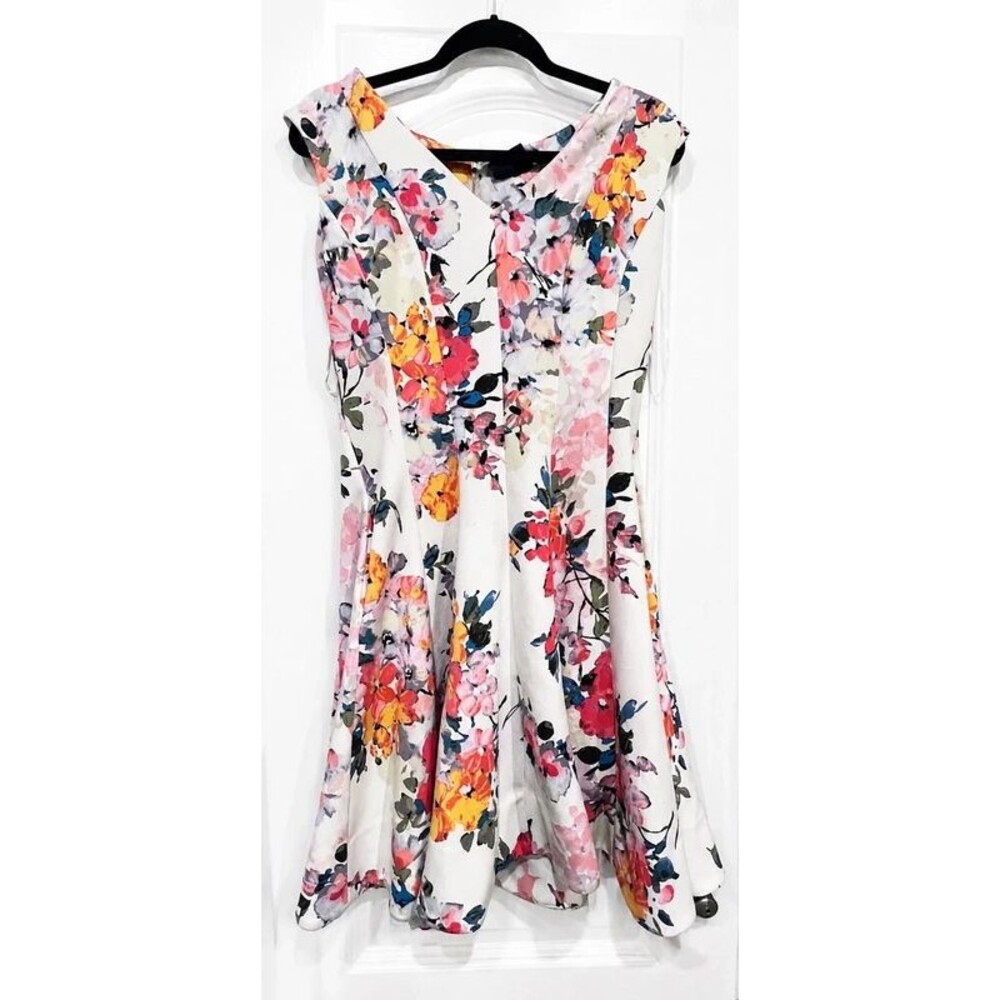 Just Taylor Floral Fit & Flare Dress Size 12 White Multicolor
